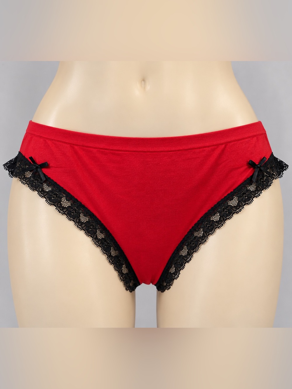 La Vie en Rose Red Black Lace Bikini Brief Coquette Size M